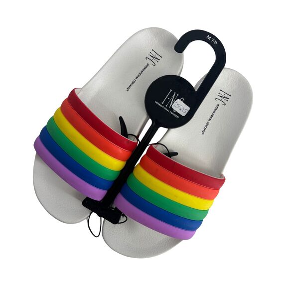 INC Women's Rainbow Rubber Slide Slippers Medium - Picture 3 of 4